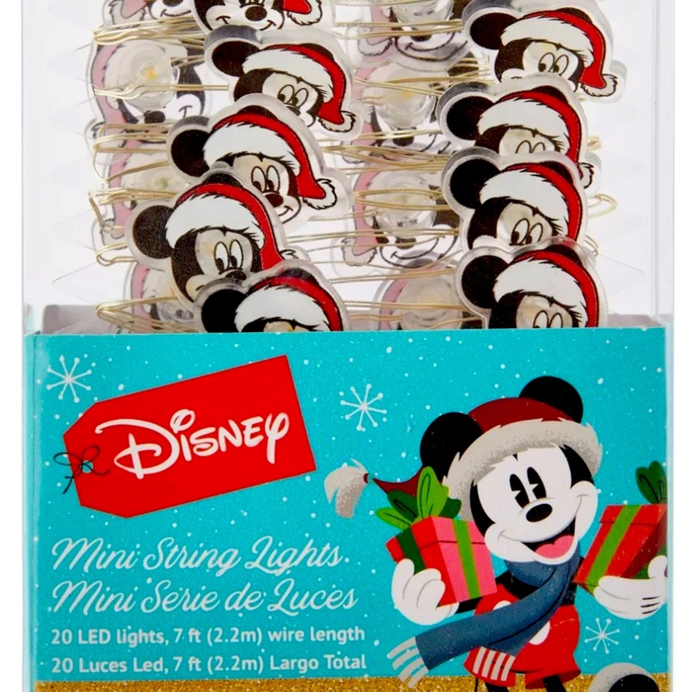 Mickey Mouse Santa Hat Head 20 count LED String Lights 7ft